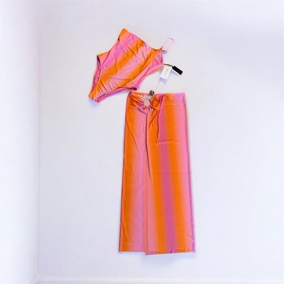 Kendall & Kylie Other - Kendall + Kylie One-Shoulder Two-Piece Swimsuit w/ Maxi Cover-Up L (NWT)